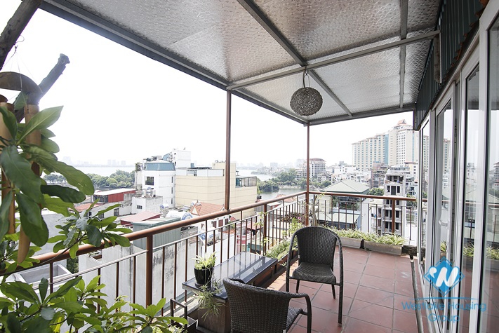 Lake view apartment with big balcony for rent in Truc Bach area, Ba Dinh District 