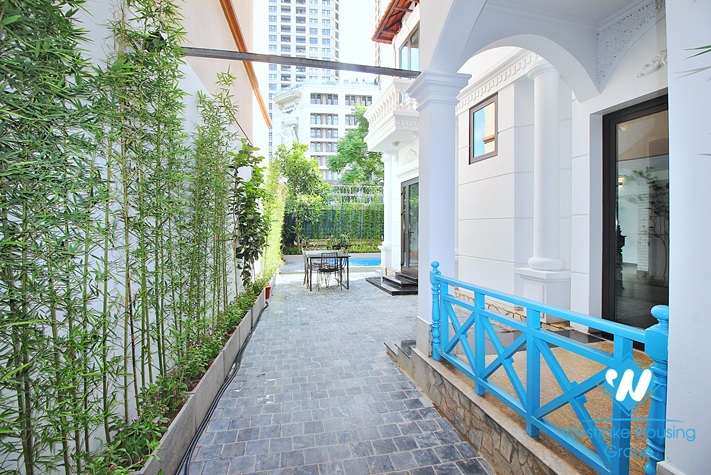 Outdoor pool four bedrooms house for lease in  Au Co st, Tay Ho