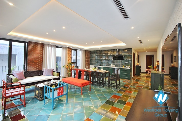 An unique and strange style 4 bedrooms apartment for rent in Dang Thai Mai, Tay Ho