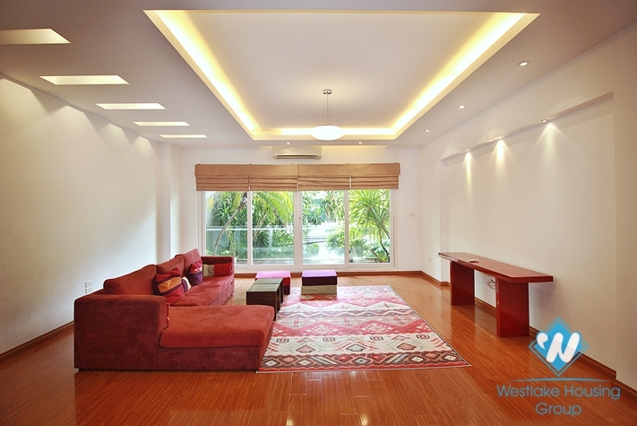 Semi-furnished 4 bedrooms house with big yard for rent in Tay Ho ward, Ha Noi