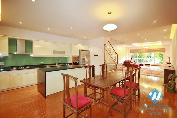 Semi-furnished 4 bedrooms house with big yard for rent in Tay Ho ward, Ha Noi