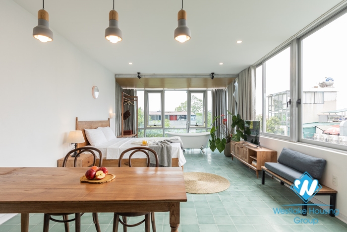 Super large light studio apartment for rent in Hoan Kiem.